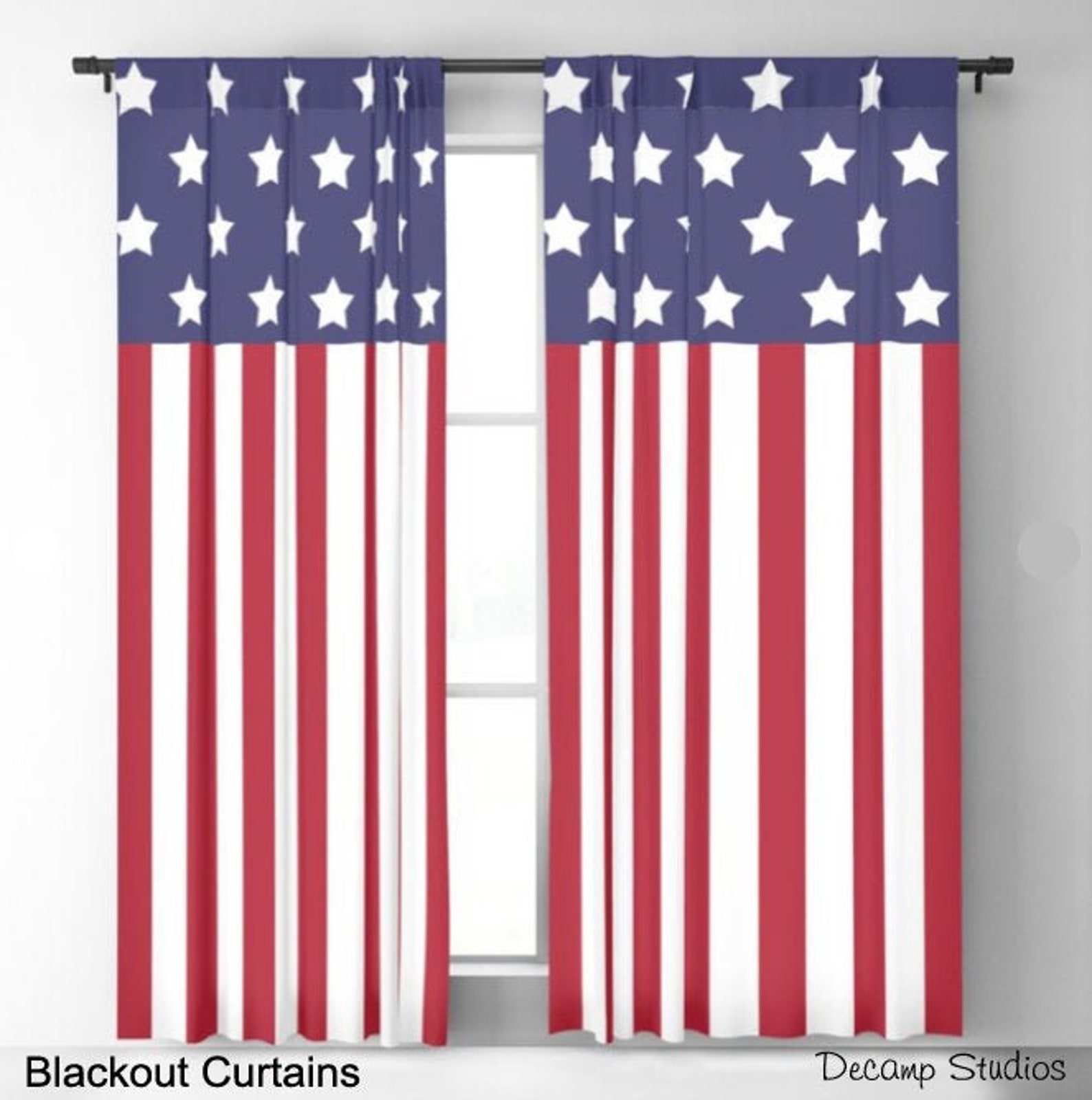 American Flag Curtains Americana Rustic Farmhouse Patriotic Etsy