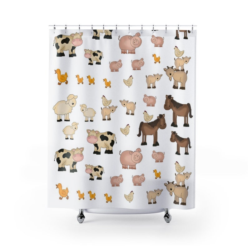 FARM ANIMALS SHOWER Curtain Kids Bathroom Decor Horse Cow Etsy