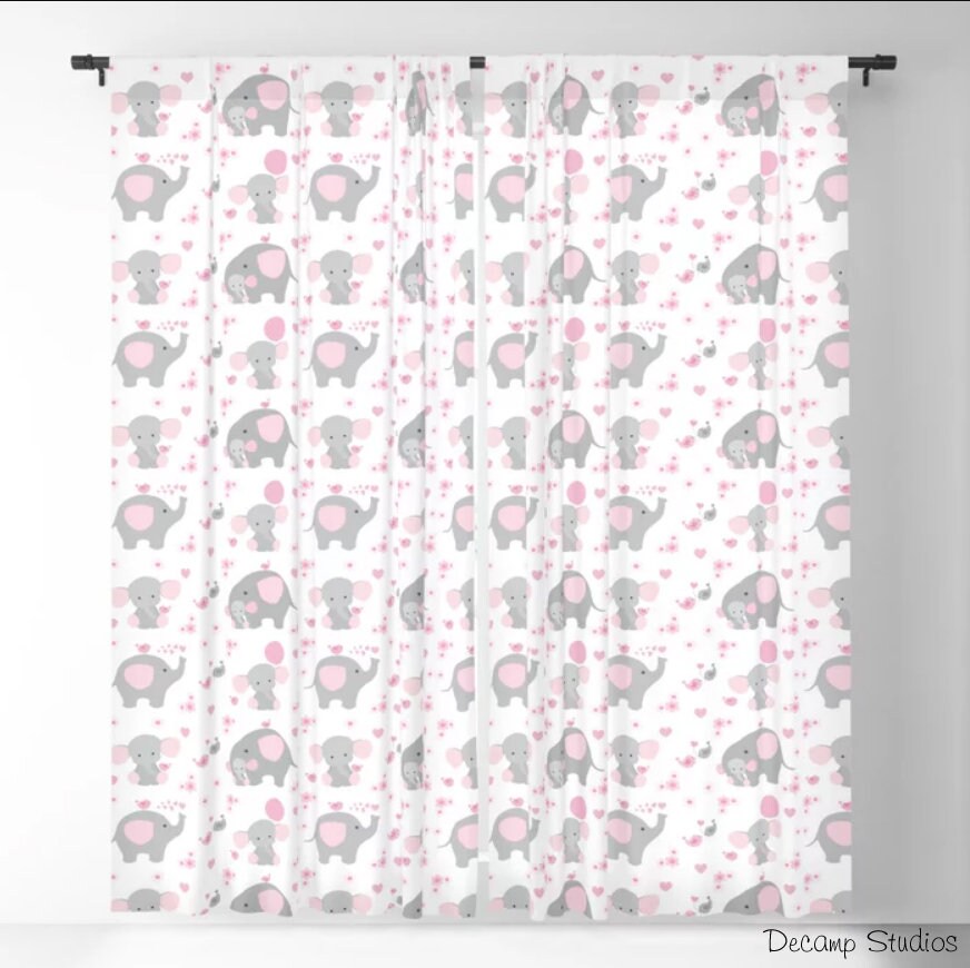 GIRL NURSERY CURTAINS Pink Elephant Safari Animal Baby Room Etsy