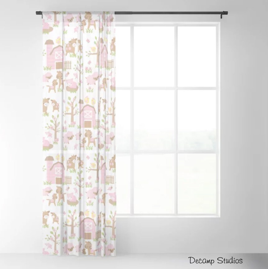 Pink Farm Animals Baby Girl Nursery Curtains Barnyard Bedroom Etsy