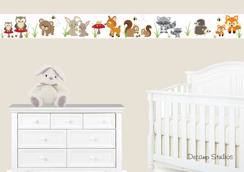 WOODLAND ANIMALS NURSERY Decals Wallpaper Border Wall Art Etsy