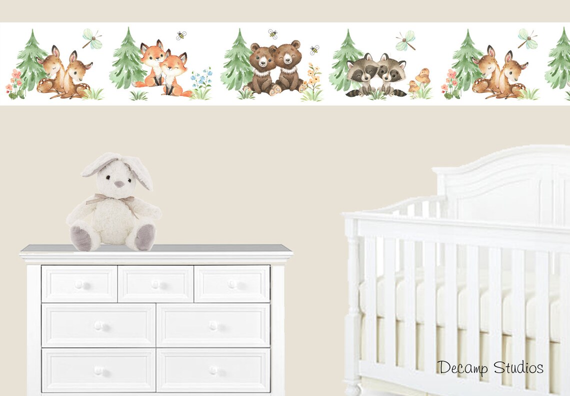 Woodland Animal Nursery Decals Baby Girl Boy Wallpaper Border Etsy