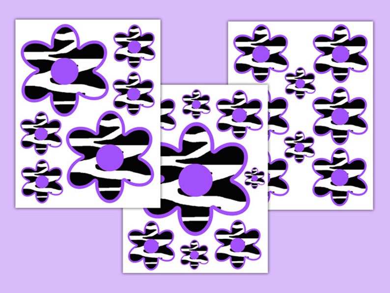 Purple Zebra Decals Flower Wall Art Teen Girl Animal Print Stickers Kids Bedroom Childrens Room Safari Jungle Baby Floral Nursery Decor Gift