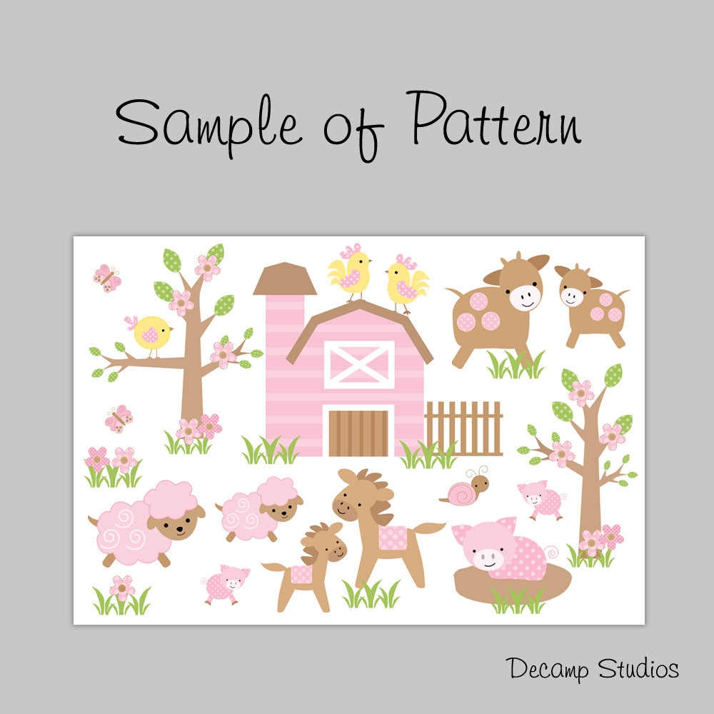 Pink Farm Animals Baby Girl Nursery Curtains Barnyard Bedroom Etsy