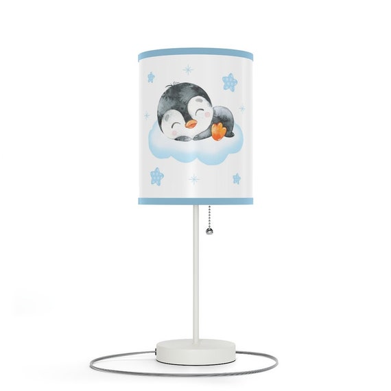 Penguin Nursery Baby Boy Table Lamp Lampshade Clouds Stars Night