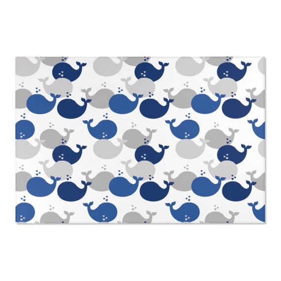 WHALE NURSERY RUG Nautical Navy Blue Baby Boy Decor Etsy