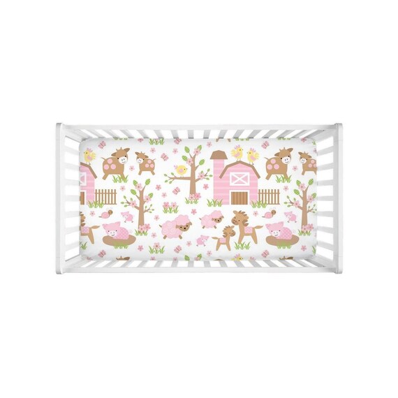 Pink Farm Animals Fitted Crib Sheet Baby Girl Nursery Bedding Etsy
