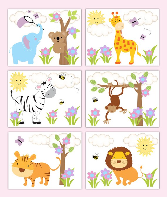 Safari Nursery Art Animal Prints Girl Decor Jungle Baby Shower Etsy