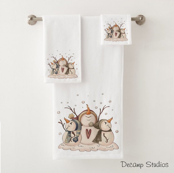 Snowman Towel Set Primitive Rustic Holiday Bathroom Decor Etsy