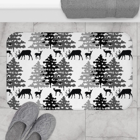 Woodland Deer Bathroom Bath Mat Rug Rustic Farmhouse Cabin Etsy