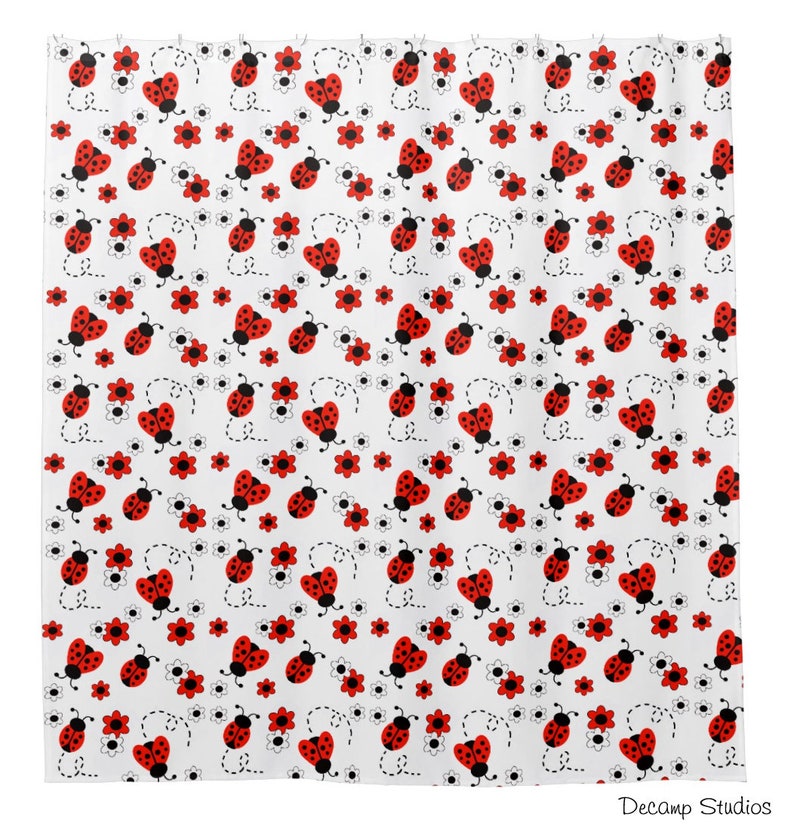 Ladybug Shower Curtain Kids Bath Bathroom Room Decor Red Etsy