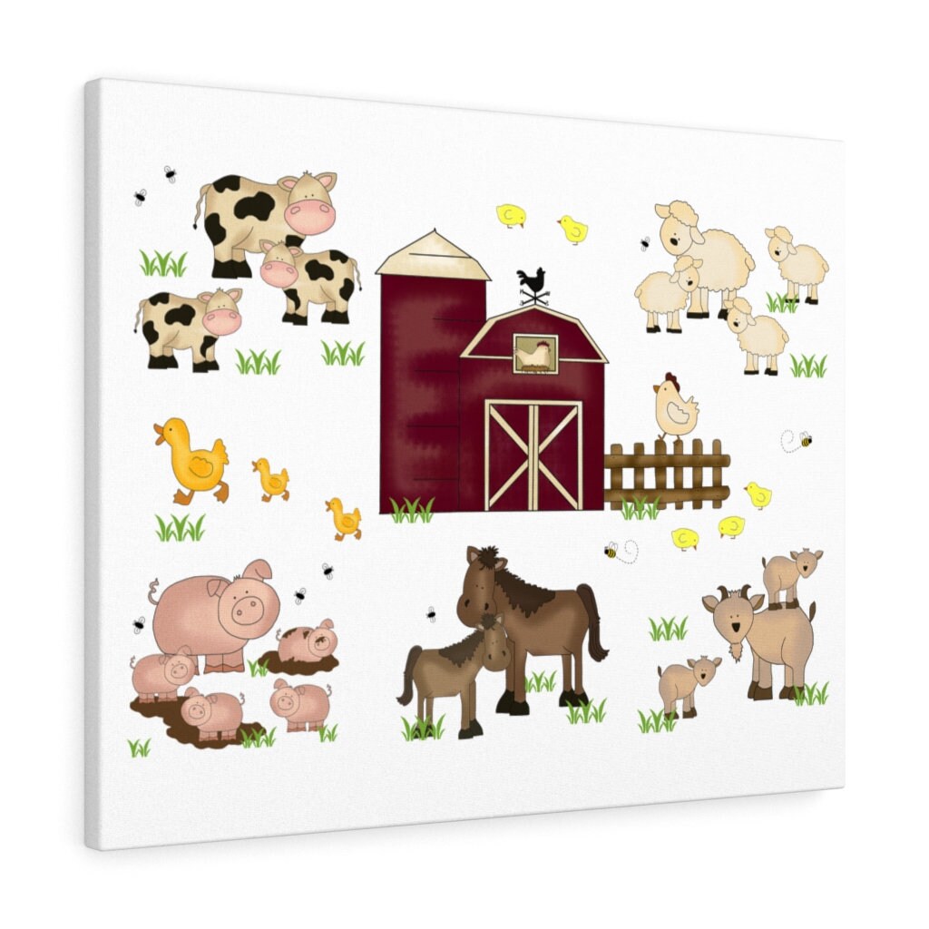 Farm Animal Baby Nursery Canvas Wall Art Print Kids Bedroom Etsy