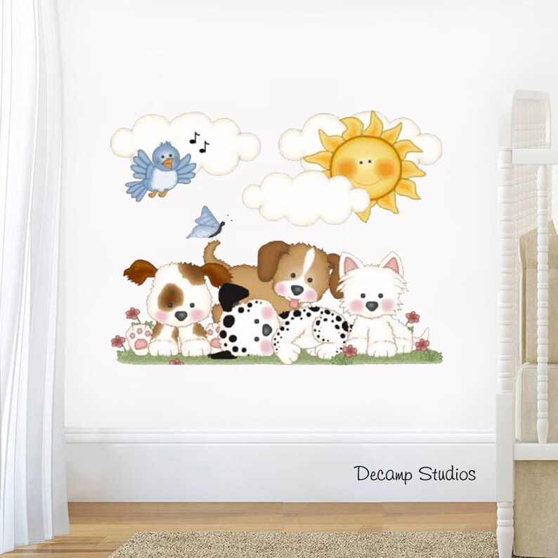 Puppy Dog Decals Kids Room Wall Art Stickers Decor Baby Nursery Mural Boy Girl Shower Decorations Paw Prints Tracks Dalmatian Westie