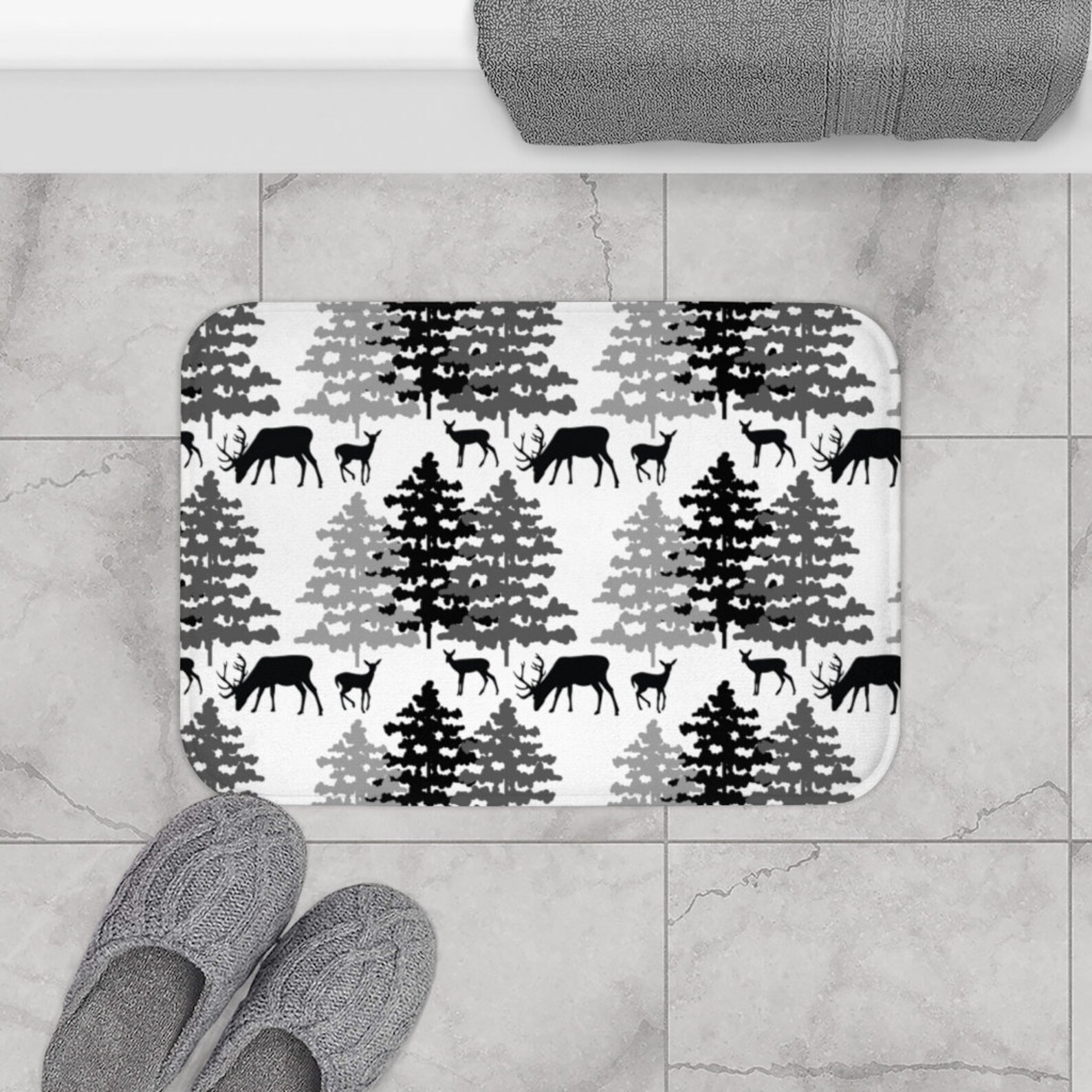 Woodland Deer Bathroom Bath Mat Rug Rustic Farmhouse Cabin Etsy