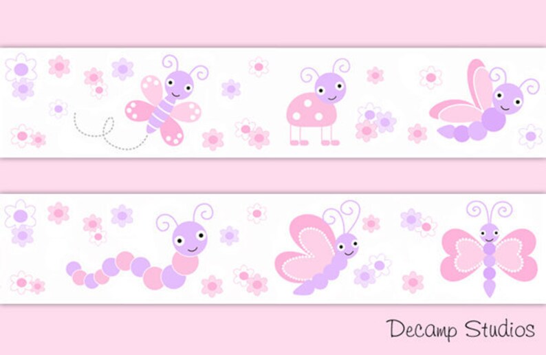 Baby Girl Nursery Butterfly Ladybug Purple Pink Wallpaper Etsy