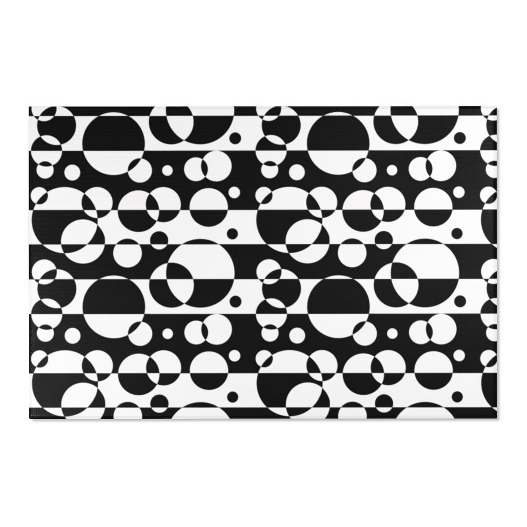 Black White Polka Dot Area Rug Mat Carpet Geometric Circle Etsy
