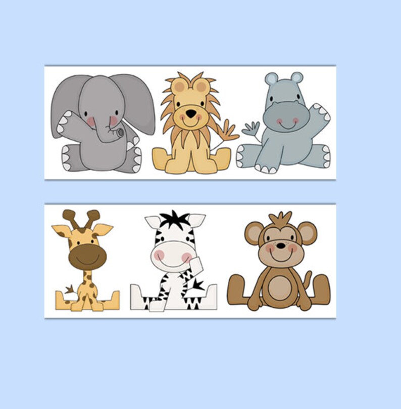 Animal Wallpaper Border Wall Decals Baby Boy Safari Jungle Nursery Childrens Bedroom Kids Zoo Room Elephant Monkey Zebra Stickers Decor