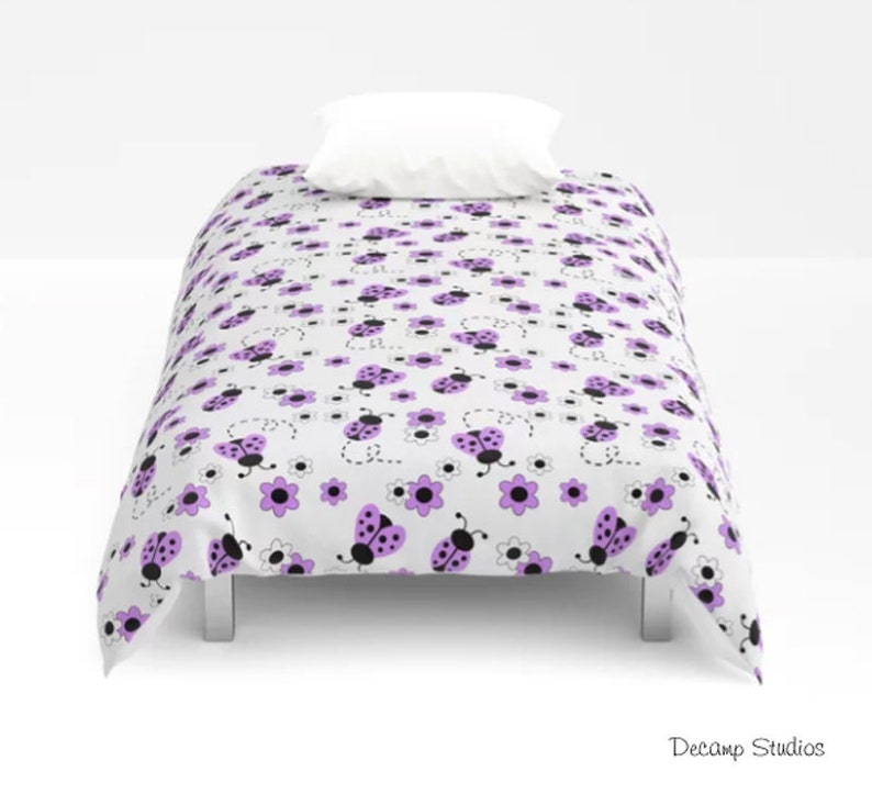 Purple Ladybug Duvet Cover Lavender Youth Girl Bedding Kids Etsy