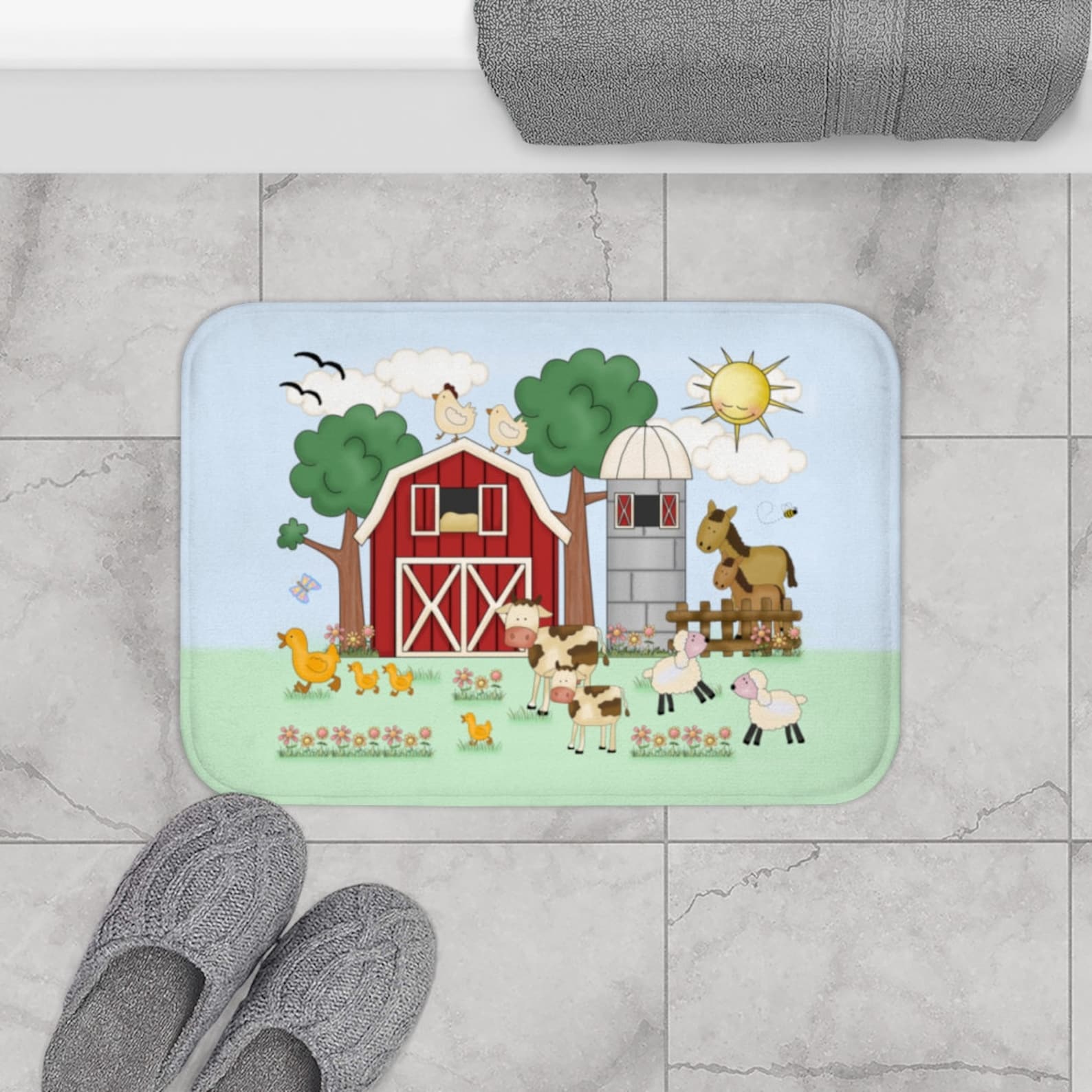 Farm Animal Bath Mat Kids Bathroom Decor Cow Horse Sheep Etsy