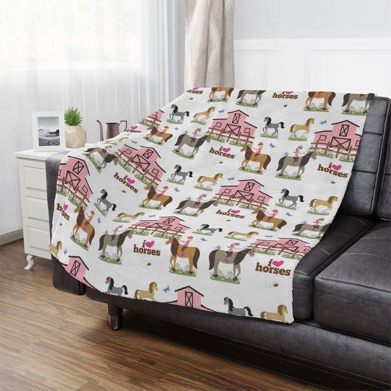 Horseback Horse Riding Minky Throw Blanket Girls Bedding Bed Etsy