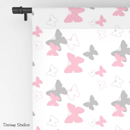 Pink Gray Butterfly Wings Nursery Window shops Curtians Baby Girl Bedroom Decor, Blackout Room Darkening Sheer Drapery Panels