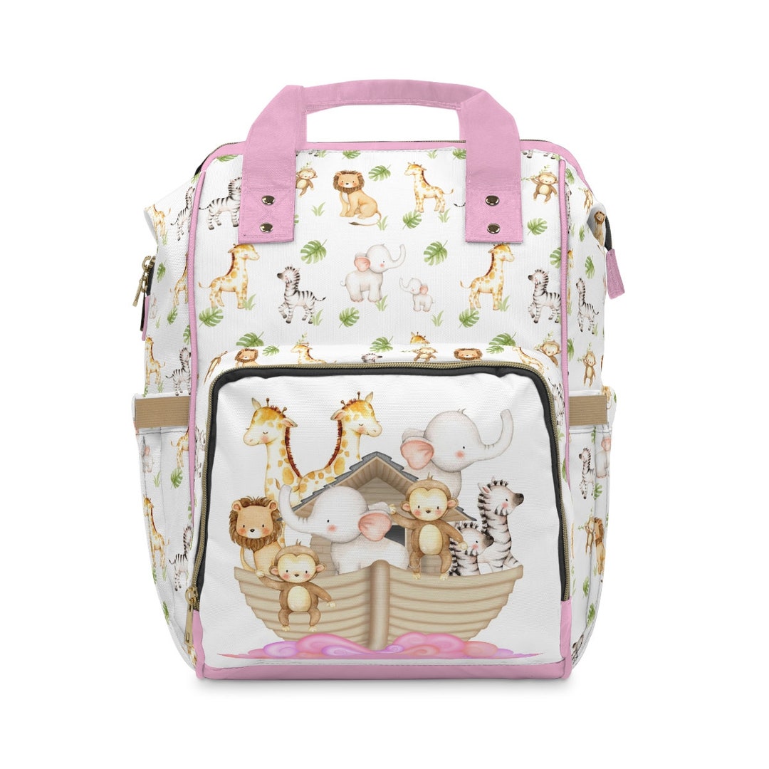 Noahs Ark Animals Baby Girl Pink Diaper Backpack Bottle Bag Etsy