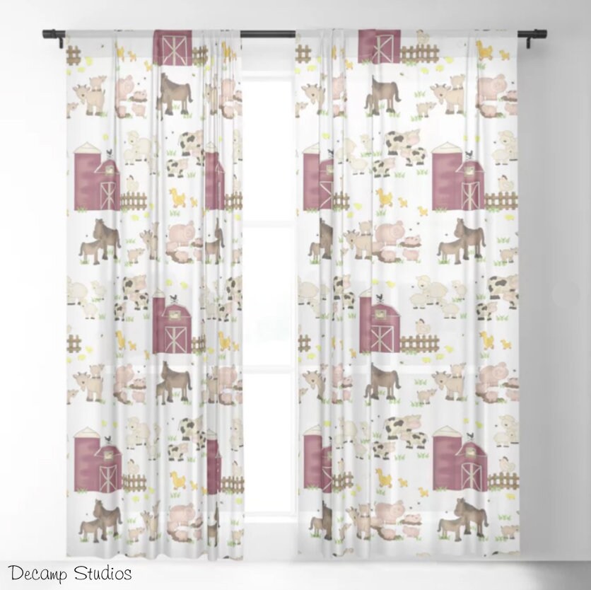 Farm Animal Nursery Curtains Kids Room Decor Sheer and Etsy