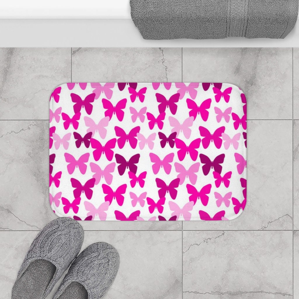 Pink Butterfly Girls Bathroom Bath Mat Rug Room Decor Etsy