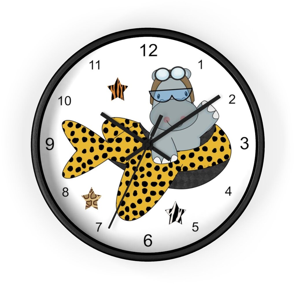 SAFARI ANIMALS CLOCK Hippo Kids Room Baby Boy Aviation Nursery Etsy