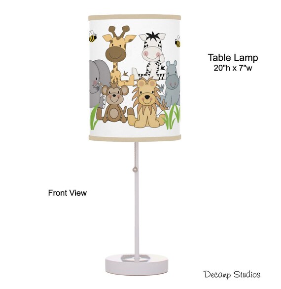 Baby Nursery Lamp Safari Jungle Animals Boy Table Night Light Kids Desk Room Decor Lighting Lampshade Elephant Monkey Zebra Giraffe Lion
