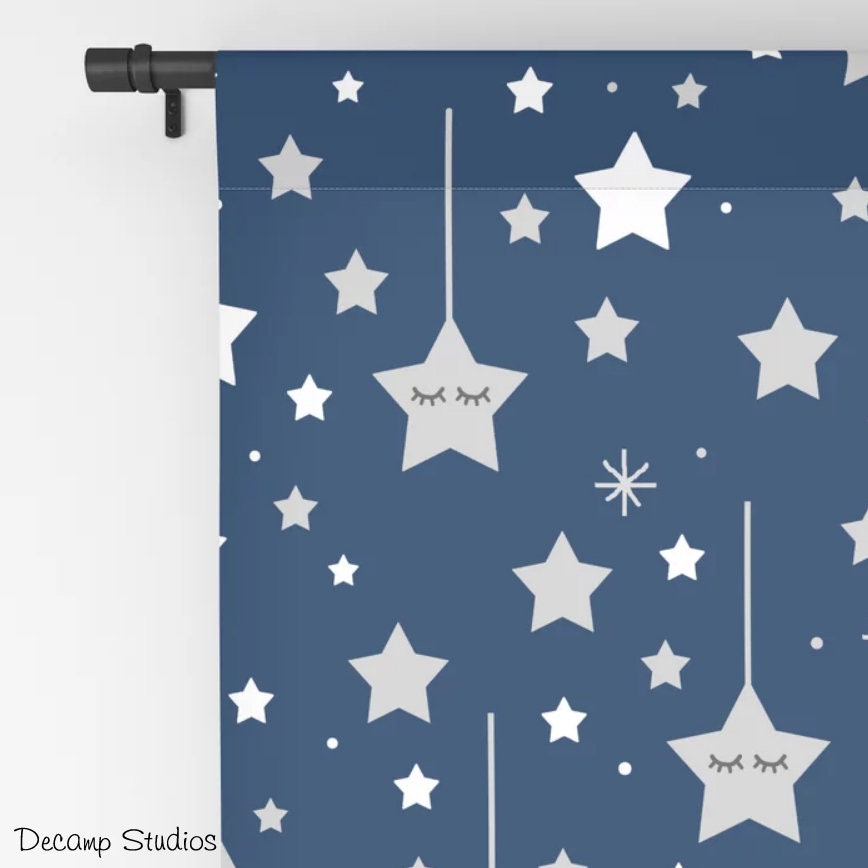 Star Nursery Curtains Baby Boy Navy Blue Room Decor Blackout Etsy