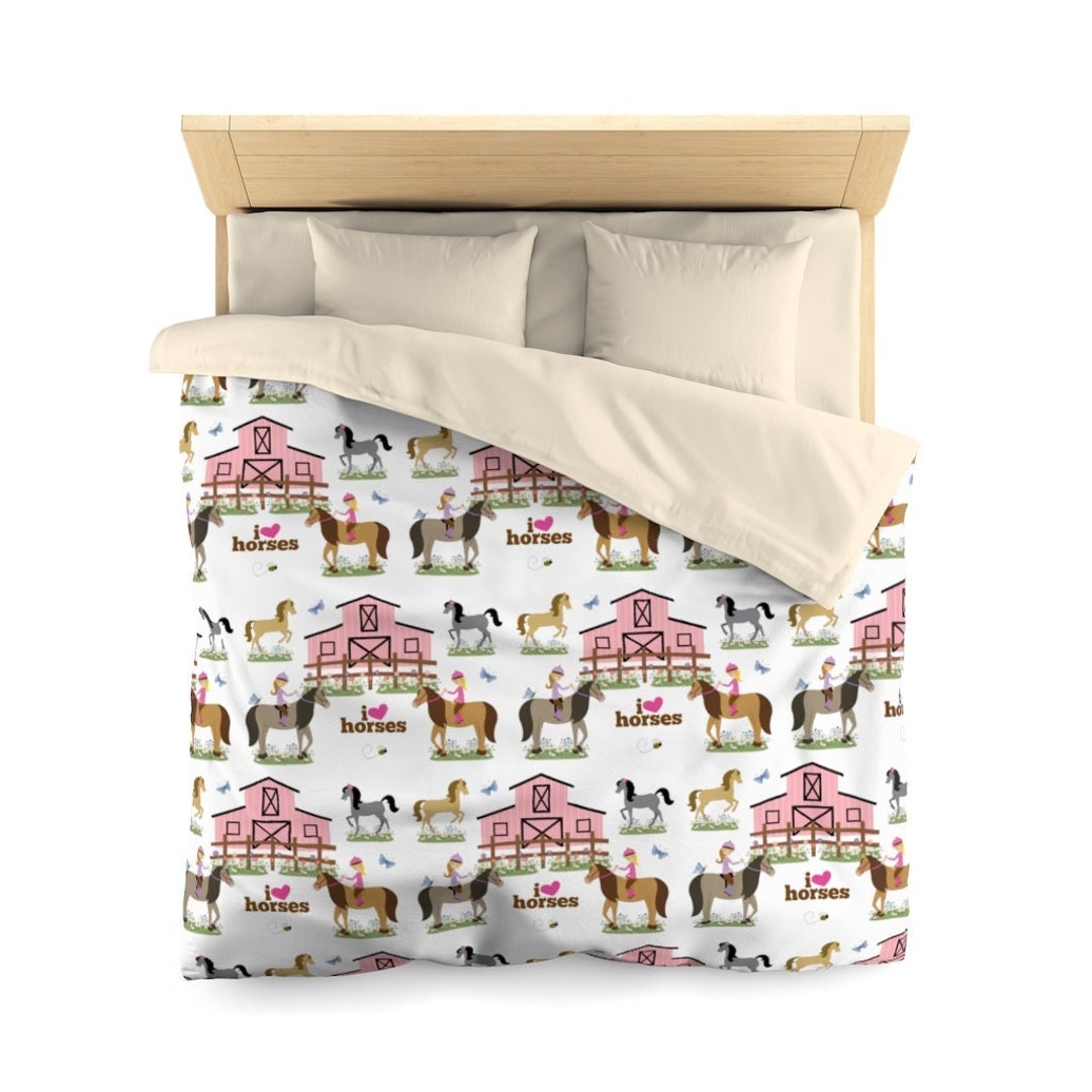 Horseback Horse Riding Duvet Cover Girls Bedding Bed Cover Etsy