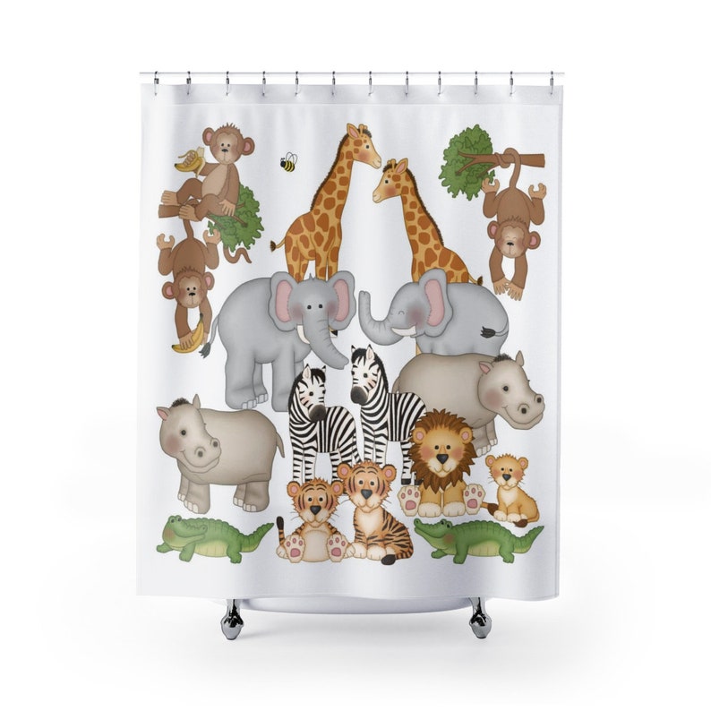 Kids Shower Curtain Safari Jungle Animals Bathroom Boy Girl Etsy