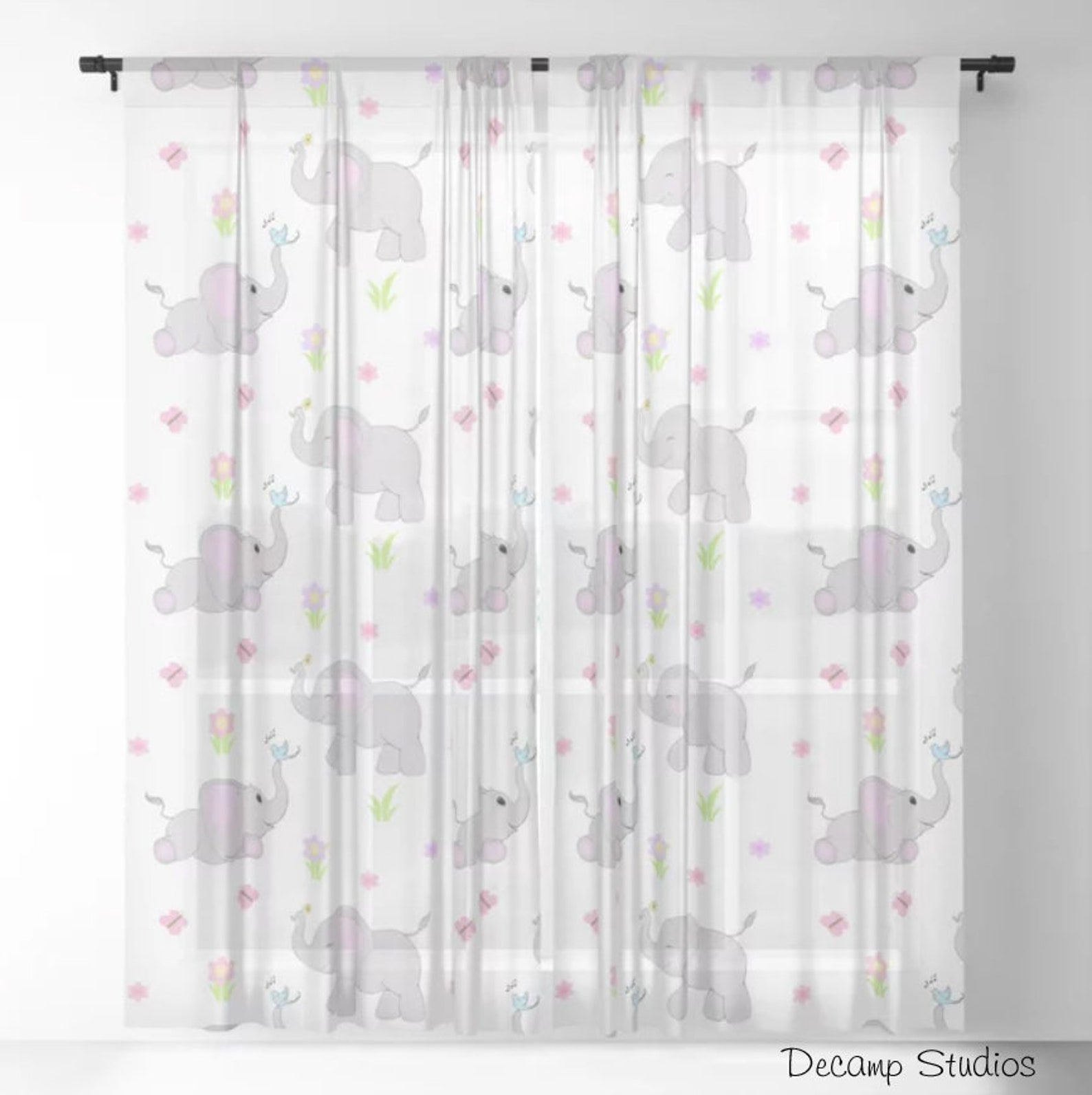 Elephant Nursery Curtains Baby Girl Safari Animals Room Decor Etsy