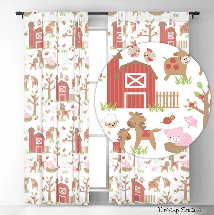 Farm Animals Nursery Curtains Kids Barnyard Bedroom Room Decor Etsy