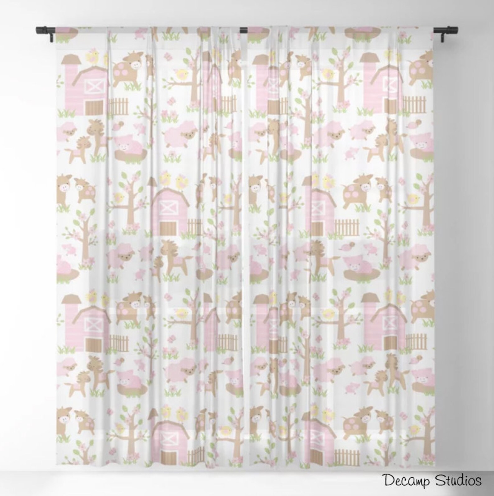 Pink Farm Animals Baby Girl Nursery Curtains Barnyard Bedroom Etsy