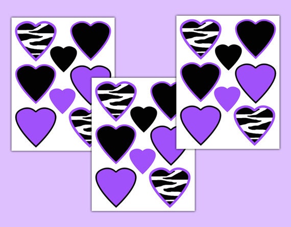 Purple Zebra Decal Heart Stickers Wall Art Animal Print Teen Girl Safari Room Decor Baby Nursery Kids Bedroom Hot Pink Turquoise Rainbow