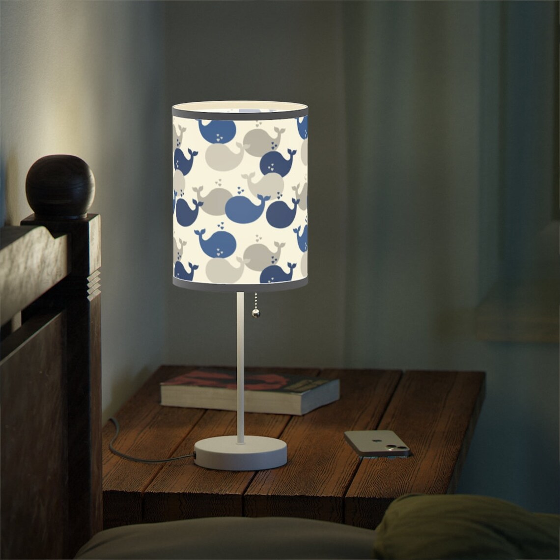 Navy Blue Nautical Whale Nursery Table Lamp Lampshade Night - Etsy