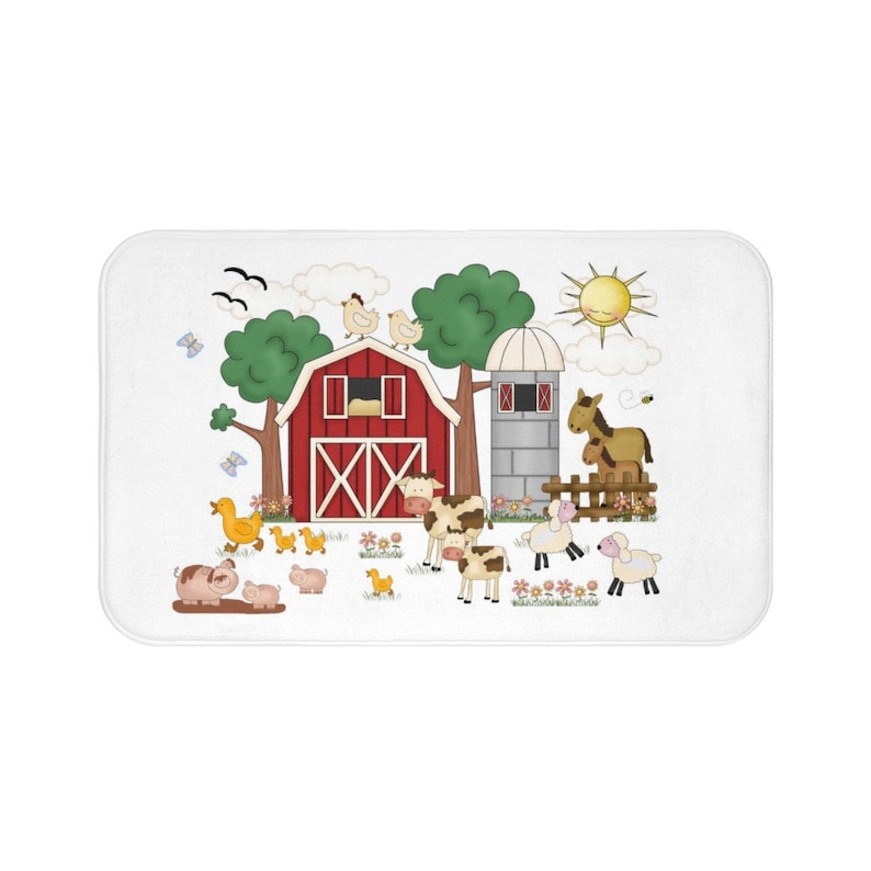 Farm Animal Bath Mat Kids Bathroom Decor Etsy