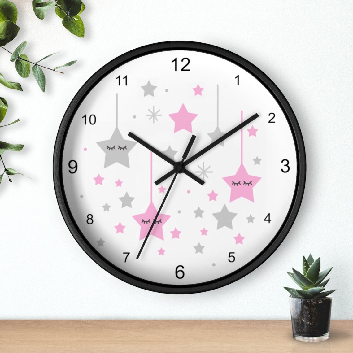 STAR WALL CLOCK Baby Girl Pink Sleepy Eyes Celestial Nursery Etsy