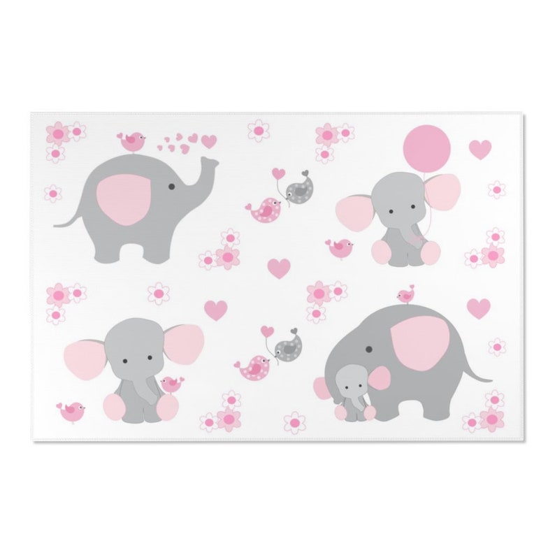 Pink Gray Elephant Nursery Area Rug Baby Girl Play Mat Safari Etsy