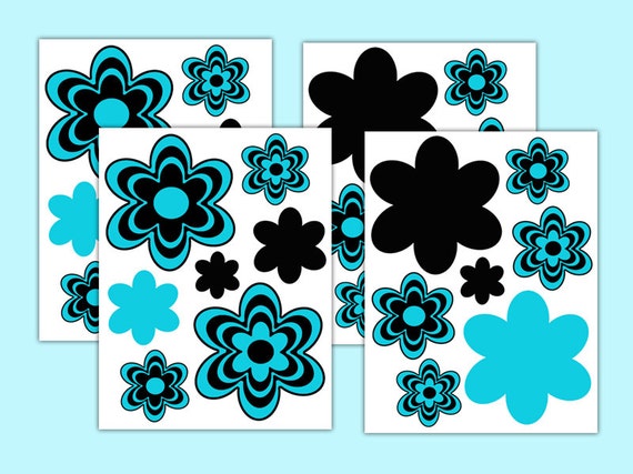 Turquoise Room Decor Decal Flower Wall Art Teen Girl Teal Etsy