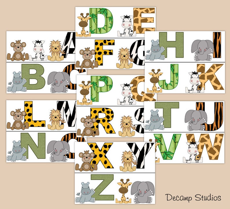 SAFARI ANIMALS ALPHABET Wall Decals Kids Wallpaper Border Etsy