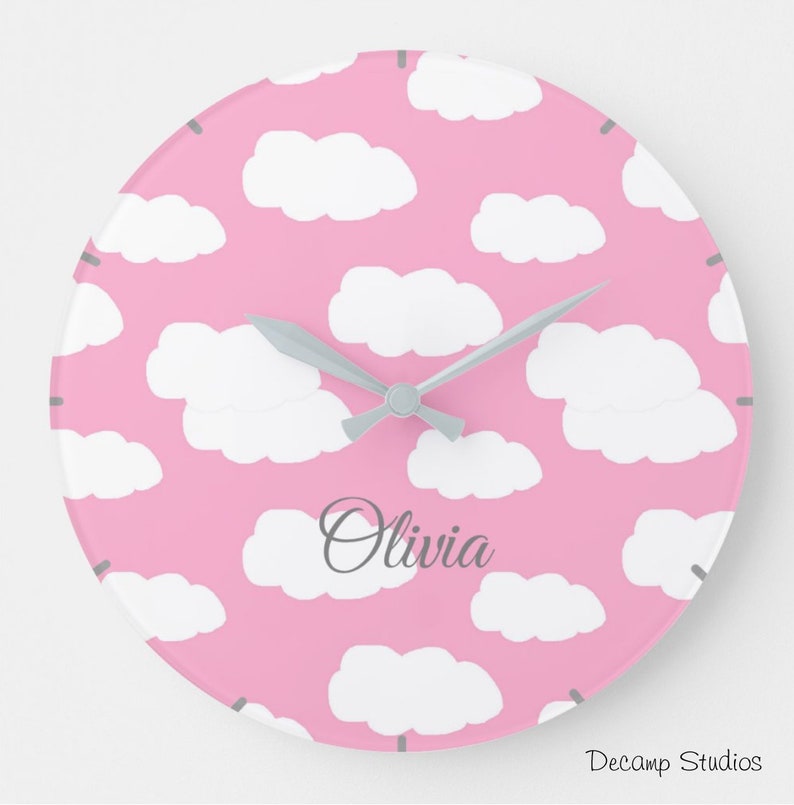 CLOUD NURSERY CLOCK Pink Baby Girl Personalized Room Decor Etsy