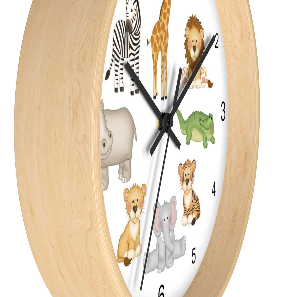 Safari Animals Nursery Silent Wall Clock Baby Girl Boy Room Etsy