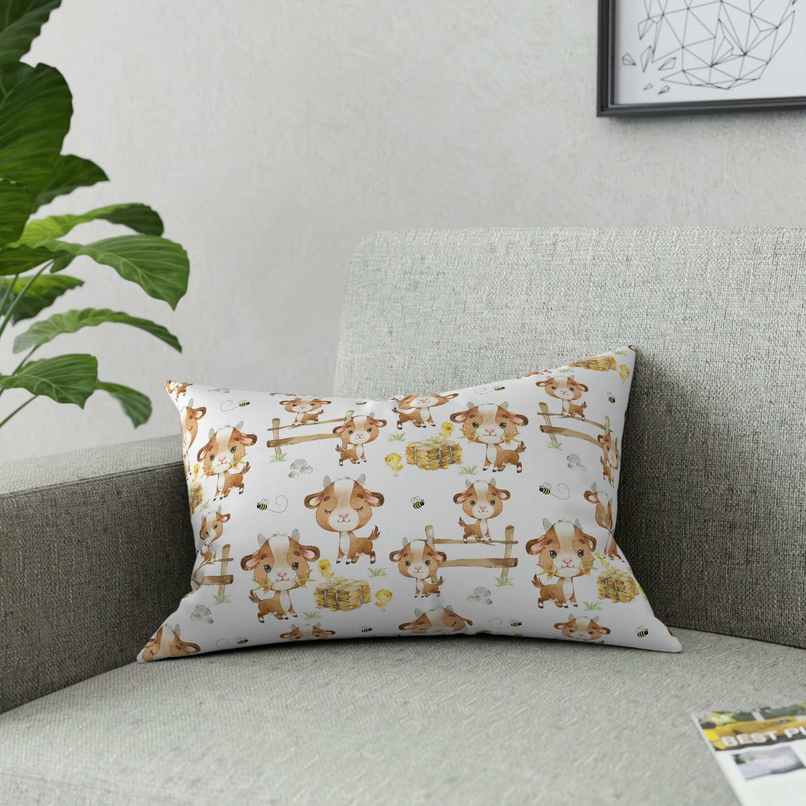 Farm Animals Goat Throw Pillow Square Lumbar Nursery Baby Girl Etsy