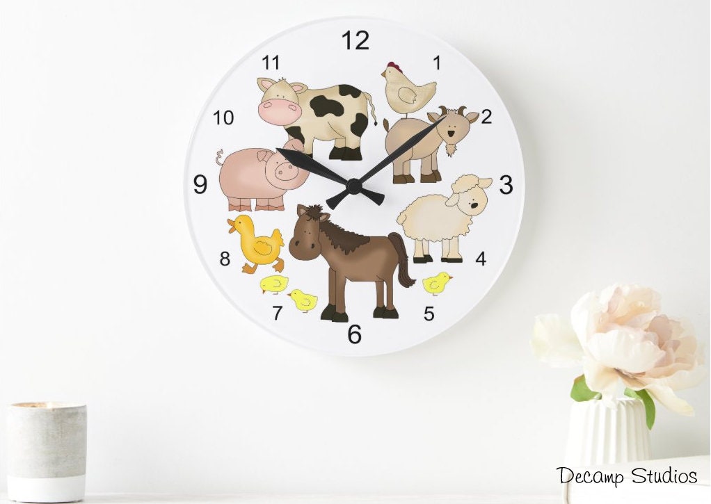 Farm Animals Clock Baby Nursery Kids Room Decor Cow Horse Etsy