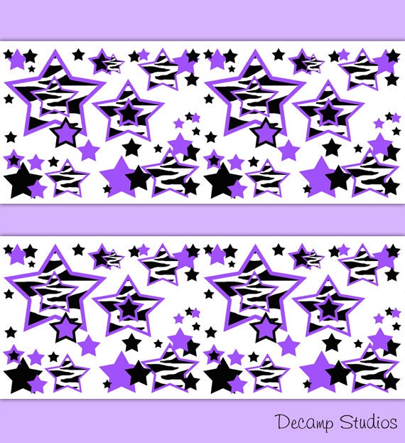 Items similar to PURPLE ZEBRA PRINT Star Wallpaper Border ...