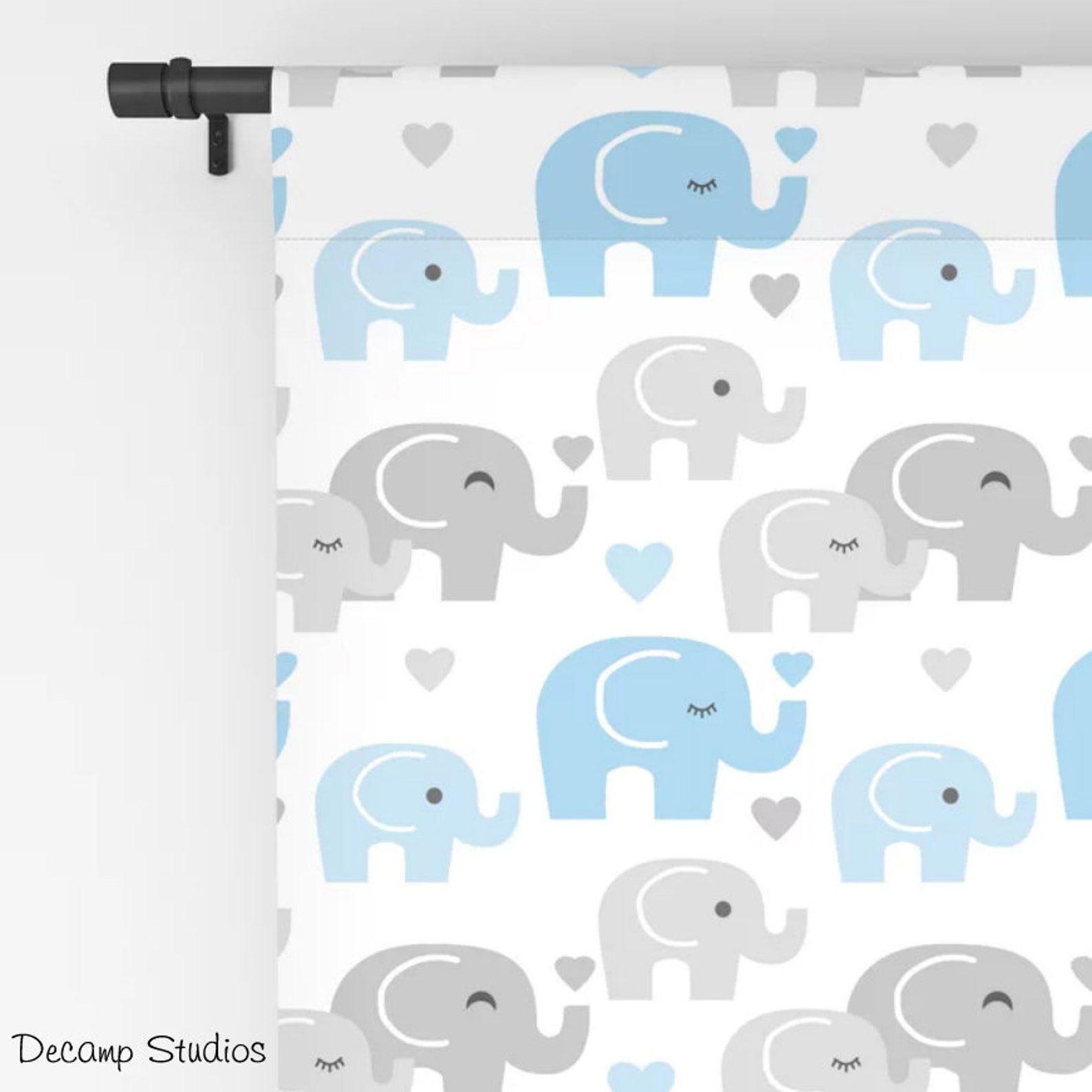 Elephant Nursery Curtains Blue Baby Boy Room Decor Blackout Etsy