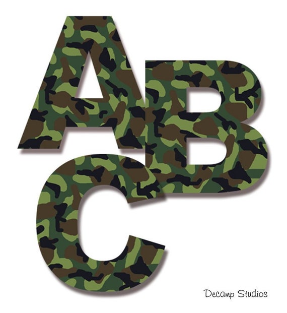 Camo Letter Decal Wall Art Military Army Alphabet Sticker Room Decor Green Camouflage Personalized Name Kids Hunting Baby Boy Abc Nursery